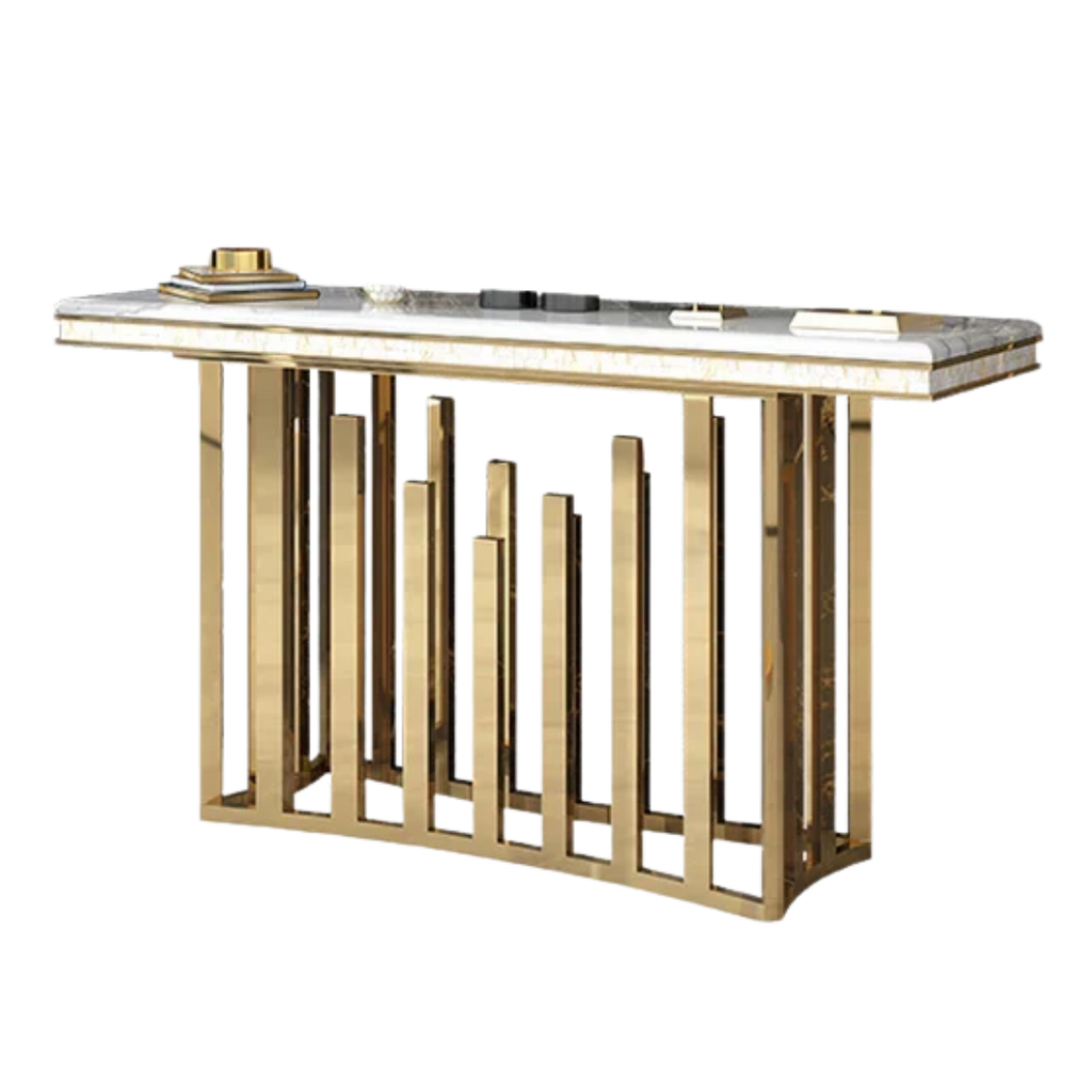 Modern Stainless Steel and Marble Top Console Table