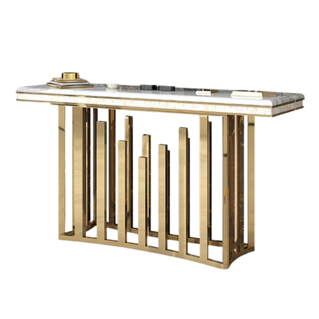 Modern Stainless Steel and Marble Top Console Table