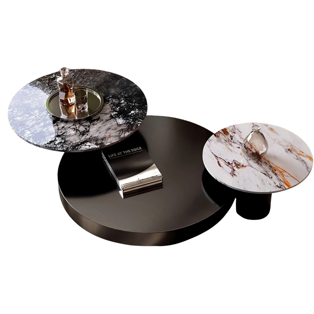 Luxury Modern Round Stone Coffee Table Set