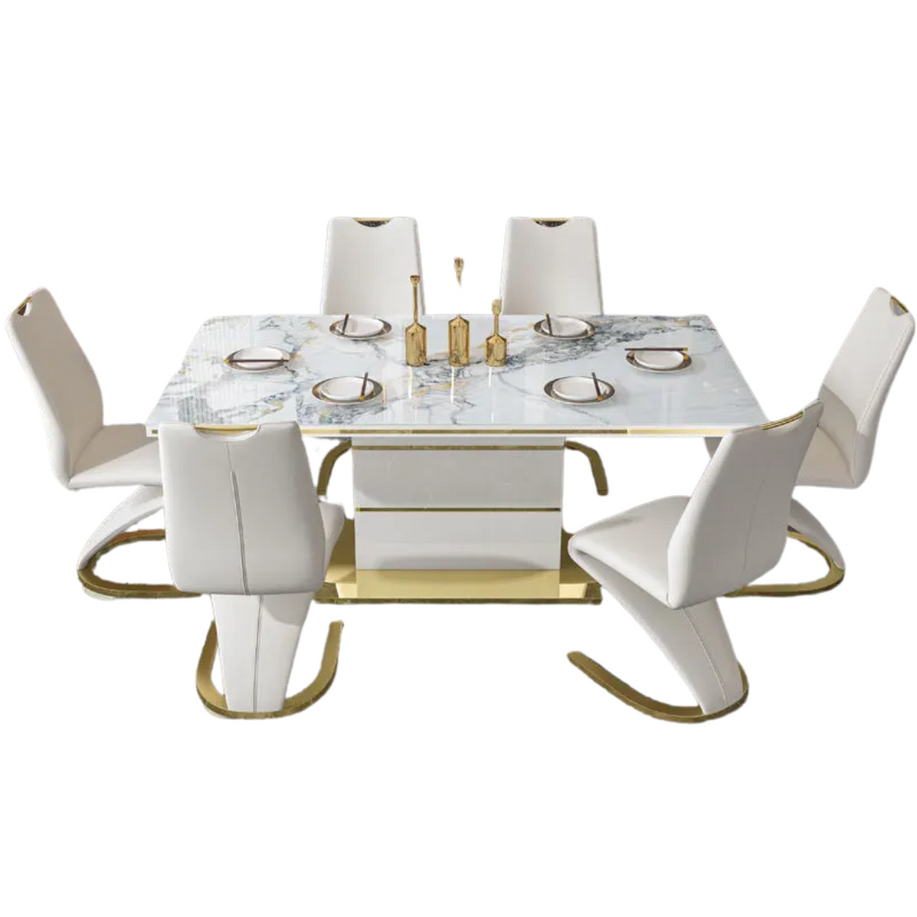 White Luxury Marble Dining Table And Chair