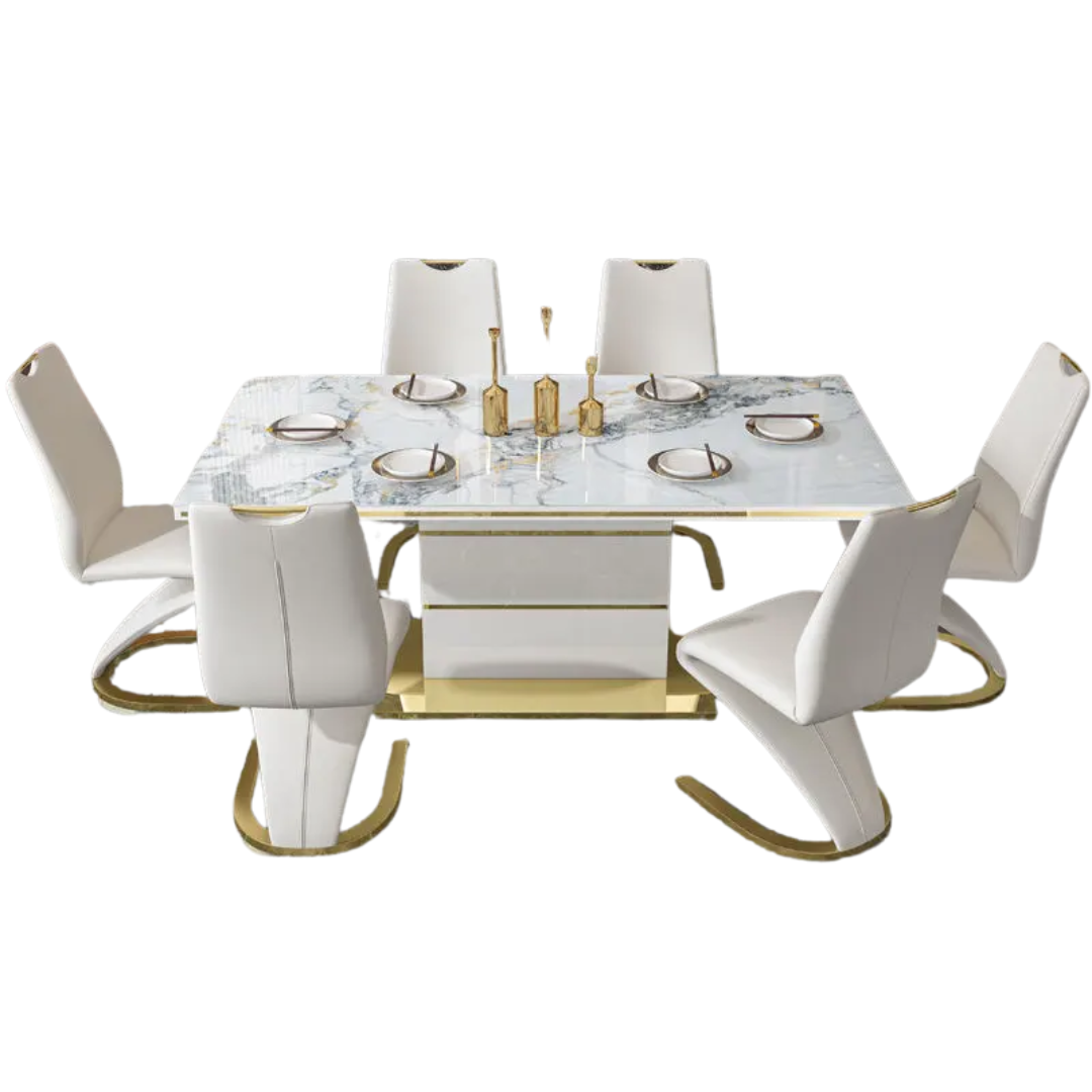 White Luxury Marble Dining Table And Chair