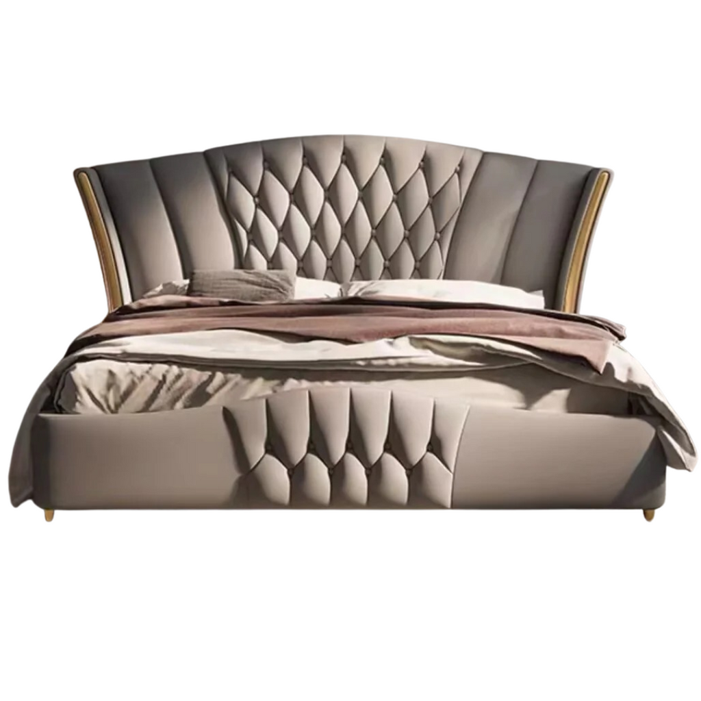 Leather Tufted Arched Headboard Bed