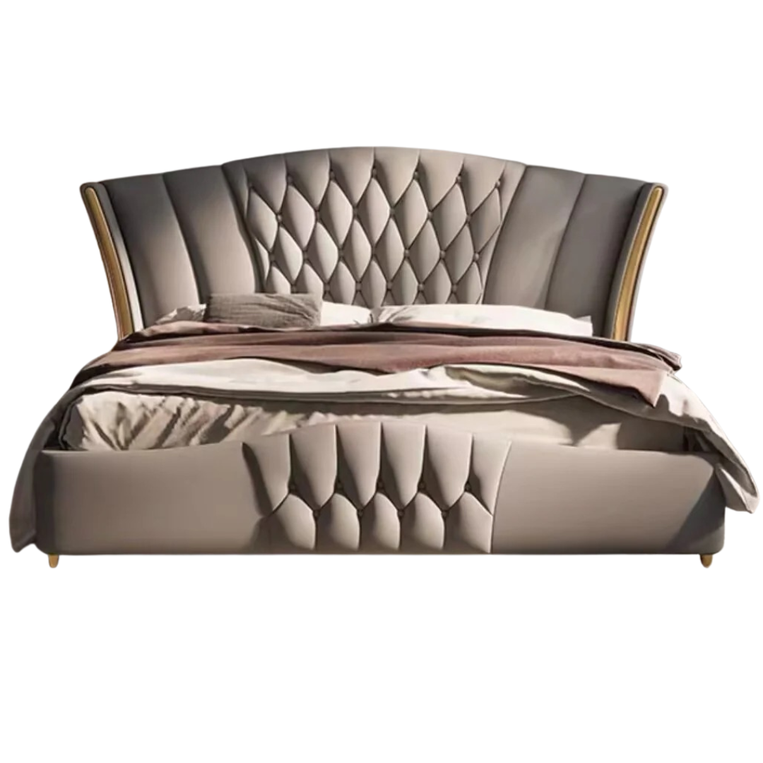 Leather Tufted Arched Headboard Bed