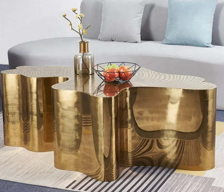 Modern Luxury Gold Stainless Steel Coffee Table Irregular Tree Trunk Shape Living Room Center Table Furniture Set for Home Use