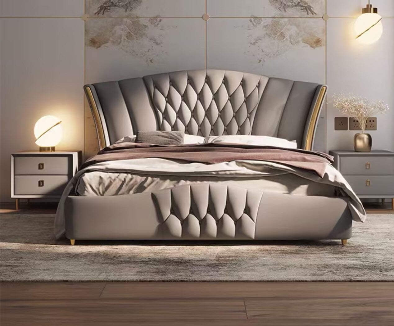 Leather Tufted Arched Headboard Bed