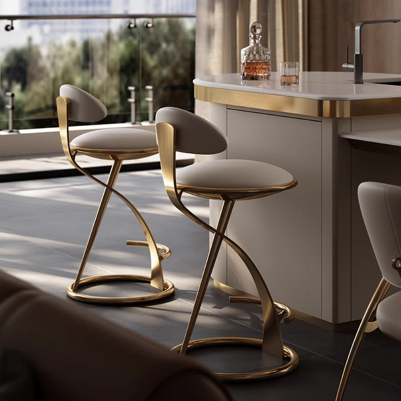 Commercial Furniture High Bar Stools Luxury Gold Stainless Steel Kitchen Coffee Shop Bistro Bar Accent Chairs Funiture