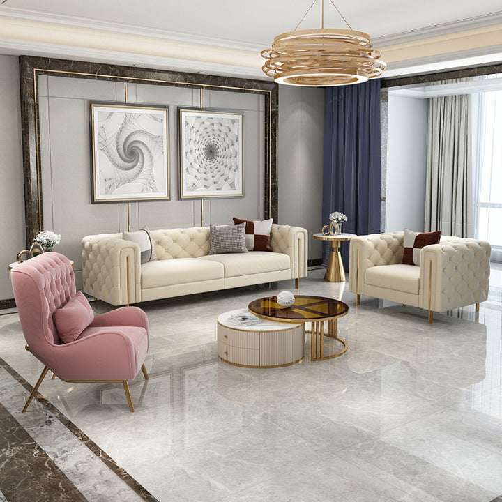 Velvet L Shape Sofa Modern Stainless Steel Gold-Plated Feet Popular New Button Leather Sofas for Living Room Furniture