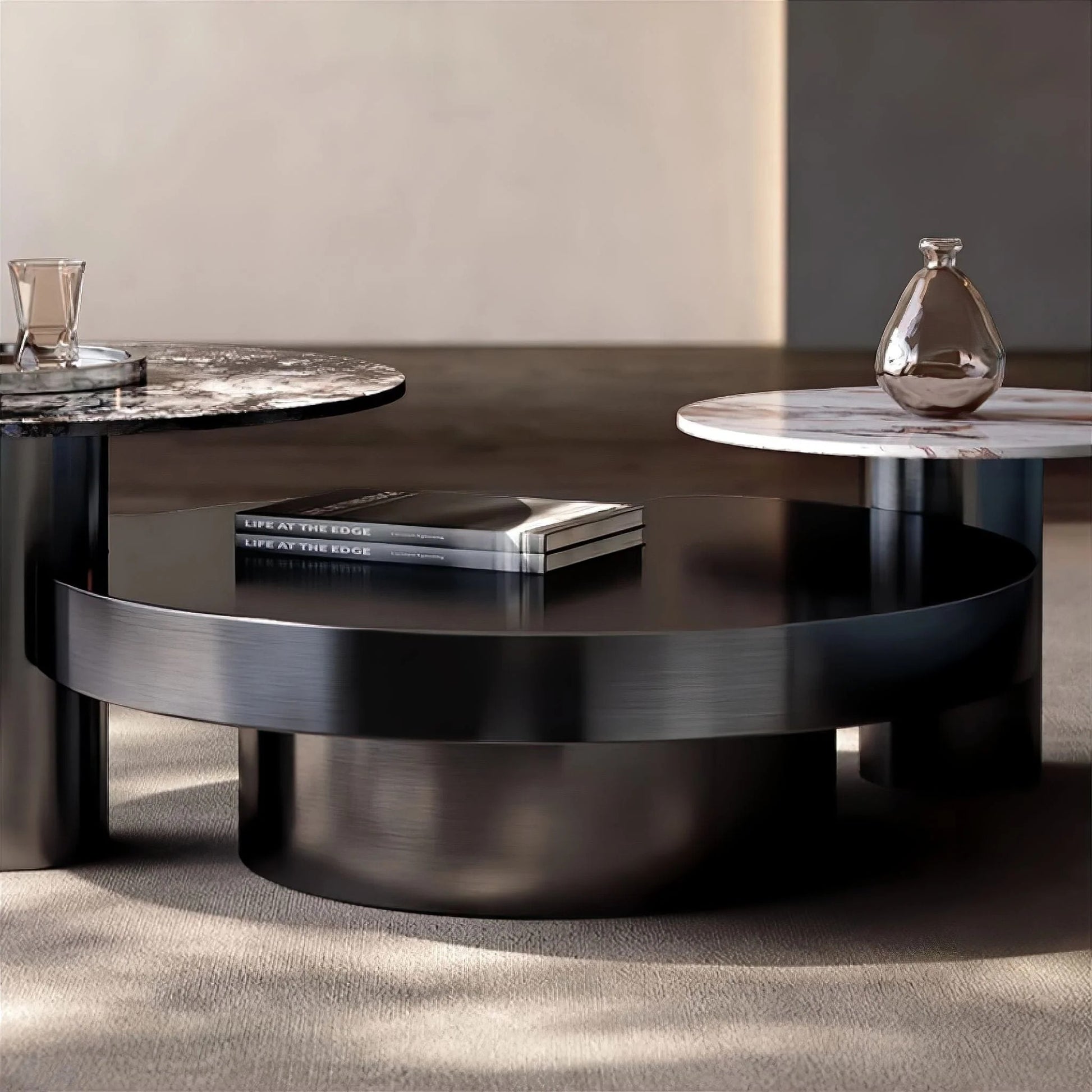 Luxury Modern Round Stone Coffee Table Set