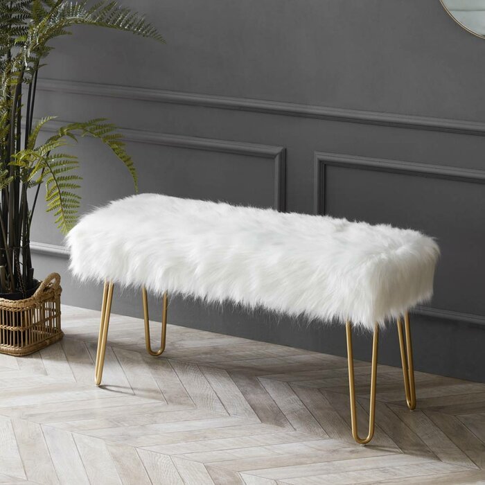 Modern Stainless Steel Base Faux Fur Bench Footstool Stool Ottoman for Living Room Furniture Bedroom Furniture