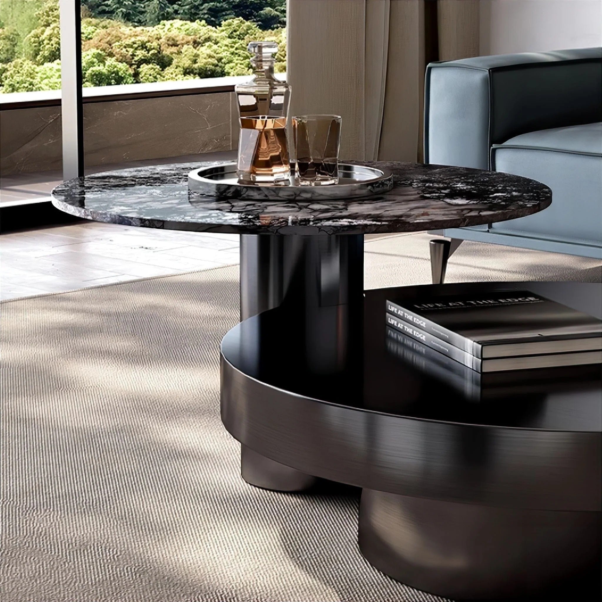 Luxury Modern Round Stone Coffee Table Set