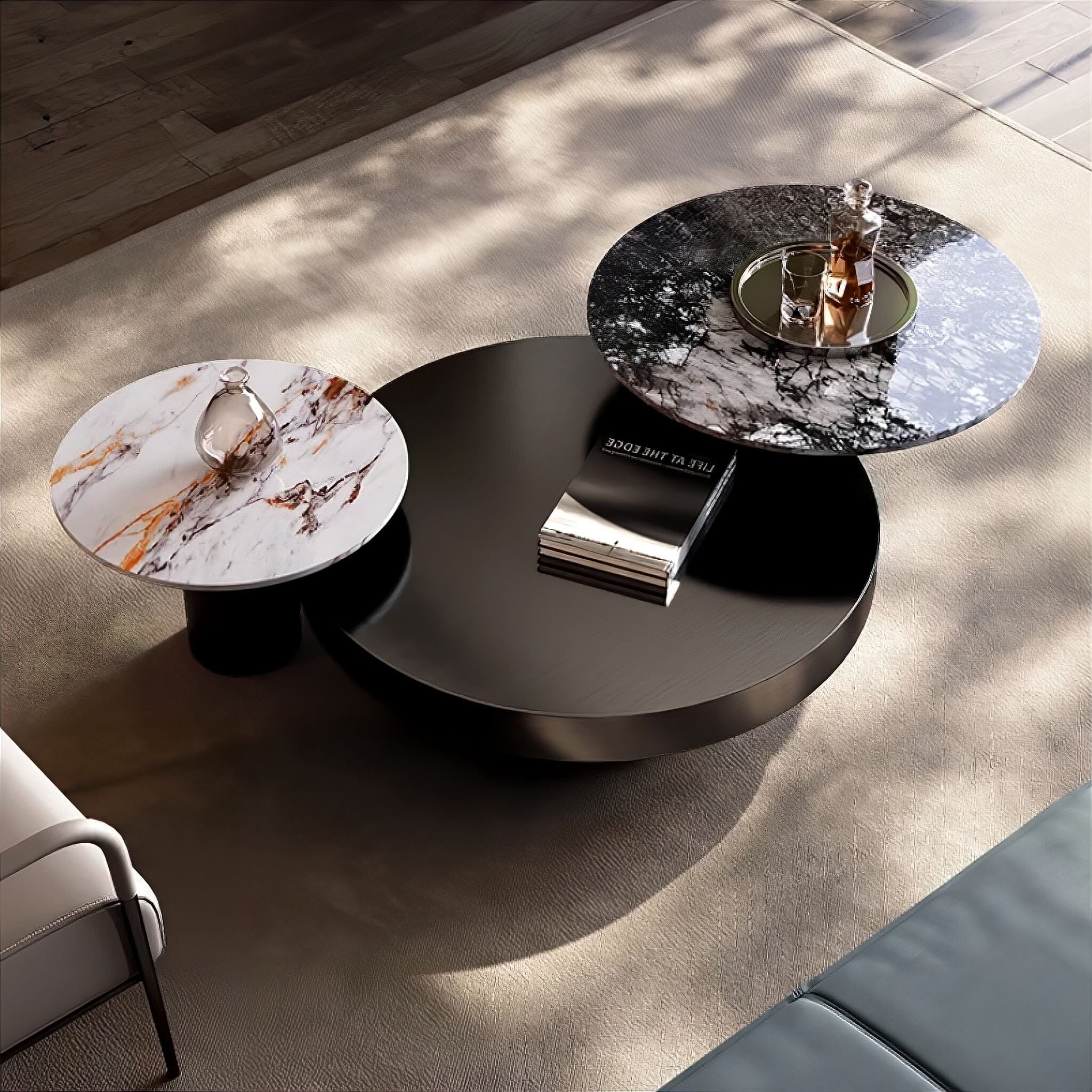 Luxury Modern Round Stone Coffee Table Set