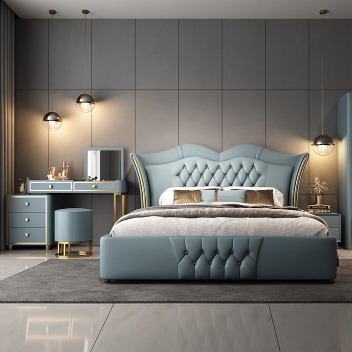 Modern Luxury Leather Large king Size Bed Set Furniture Bedroom Wedding Double Bed Master Bedroom Wooden Bed Frame with Storage