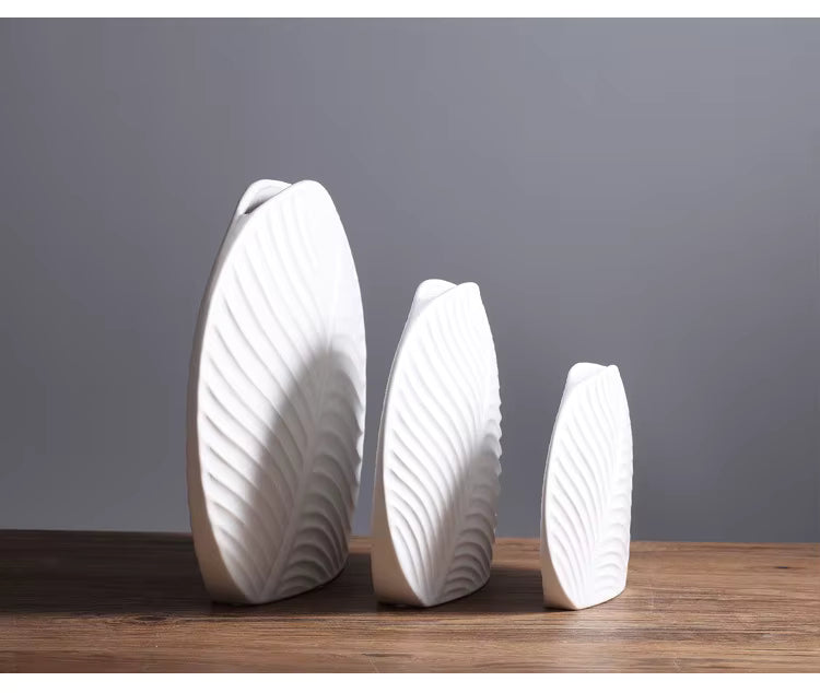Nordic White Leaf Ceramic Vase