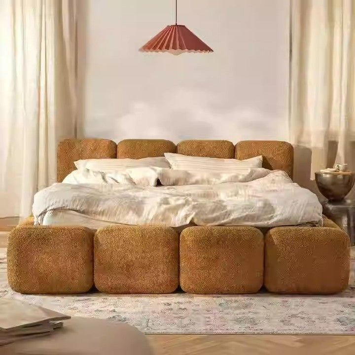 French Luxury Modern Tatami Upholstered Fabric king Size Wooden Double Bed Frame Japanese Platform Floor Bed Bedroom Furniture