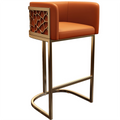 Mesa de bar ordic, taburete alto moderno y sencillo de lujo para cafetería, mostrador frontal de cuero PU y metal dorado