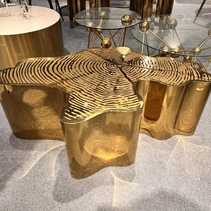 Modern Luxury Gold Stainless Steel Coffee Table Irregular Tree Trunk Shape Living Room Center Table Furniture Set for Home Use