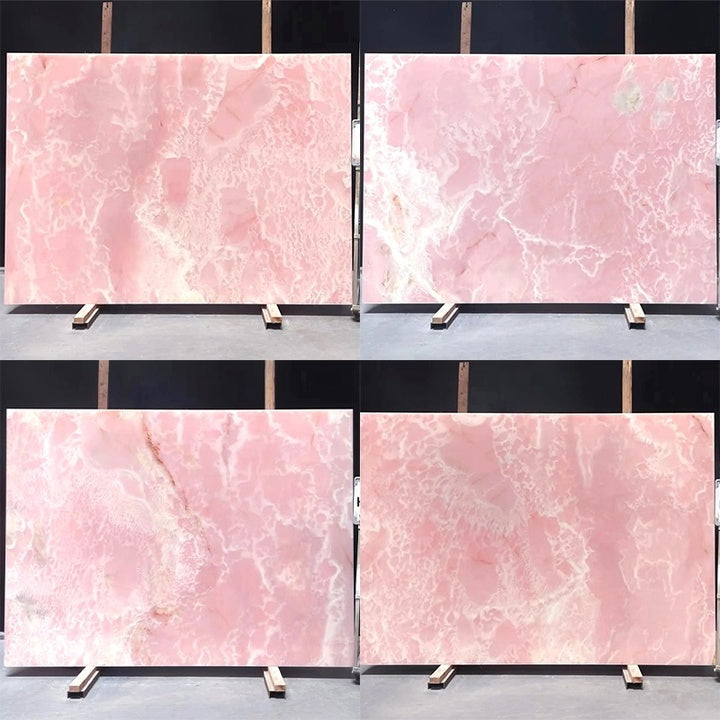 Polished Natural Light Pink Onyx Rose Pink Marble Stone Slab Backlit Onyx Translucent Stone Interior Background Wall Panel