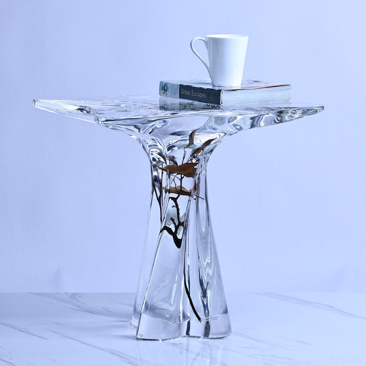 NEWKNG Custom Top Quality Clear End Table / Coffee Table / Side Table Embed Plants in Acrylic Crystal Luxury Decor Furniture