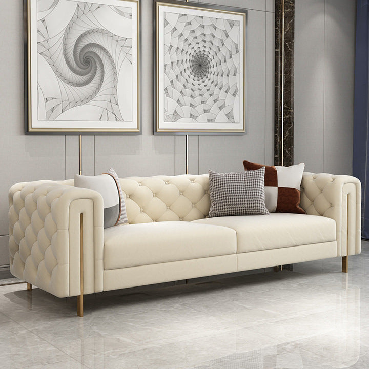 Velvet L Shape Sofa Modern Stainless Steel Gold-Plated Feet Popular New Button Leather Sofas for Living Room Furniture