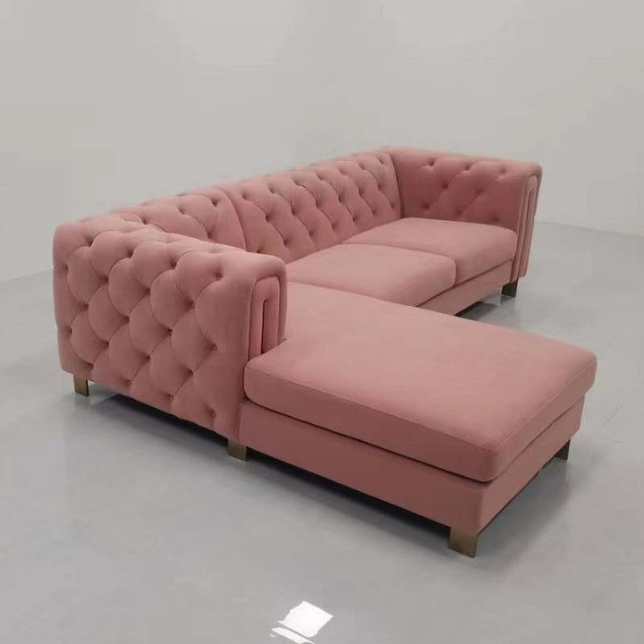 Velvet L Shape Sofa Modern Stainless Steel Gold-Plated Feet Popular New Button Leather Sofas for Living Room Furniture
