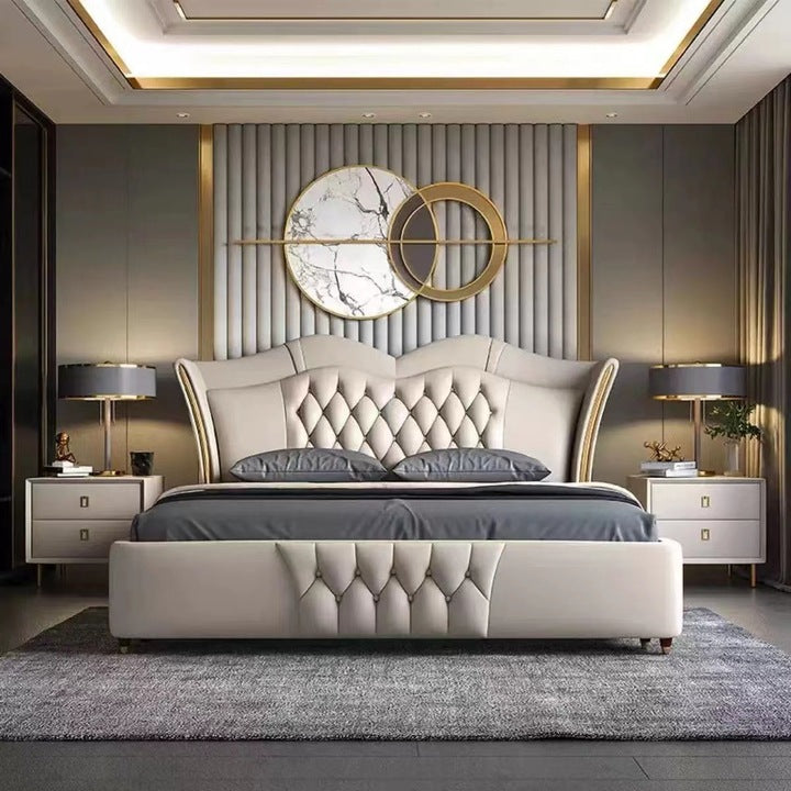 Modern Luxury Leather Large king Size Bed Set Furniture Bedroom Wedding Double Bed Master Bedroom Wooden Bed Frame with Storage