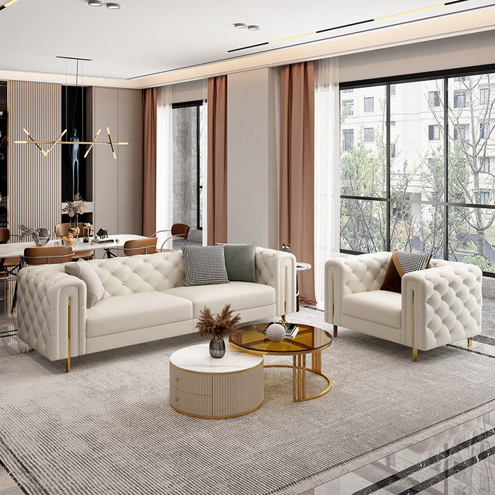 Velvet L Shape Sofa Modern Stainless Steel Gold-Plated Feet Popular New Button Leather Sofas for Living Room Furniture