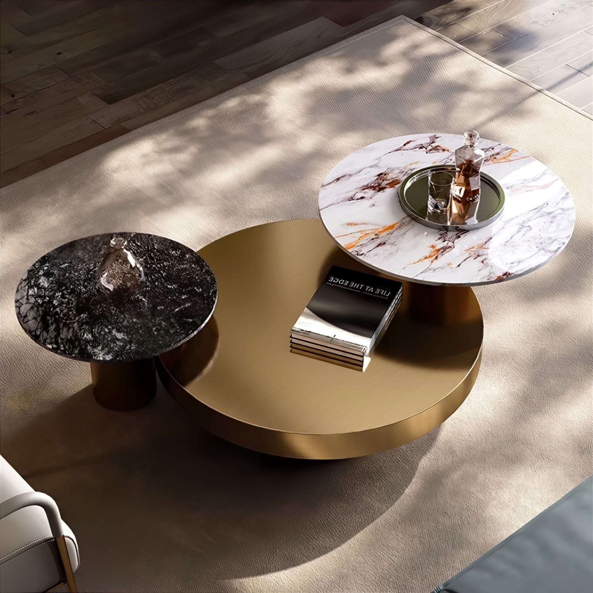 Luxury Modern Round Stone Coffee Table Set