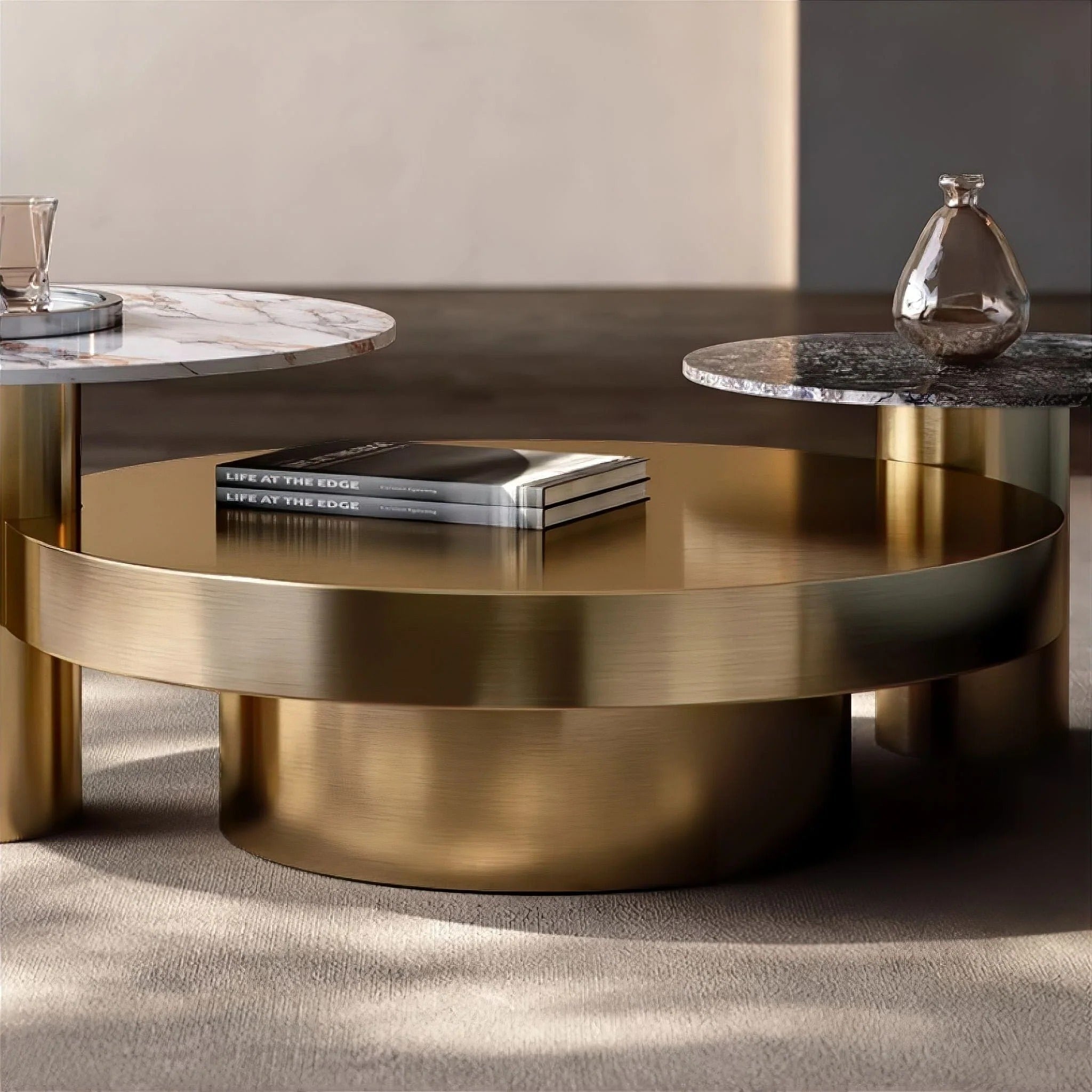 Luxury Modern Round Stone Coffee Table Set
