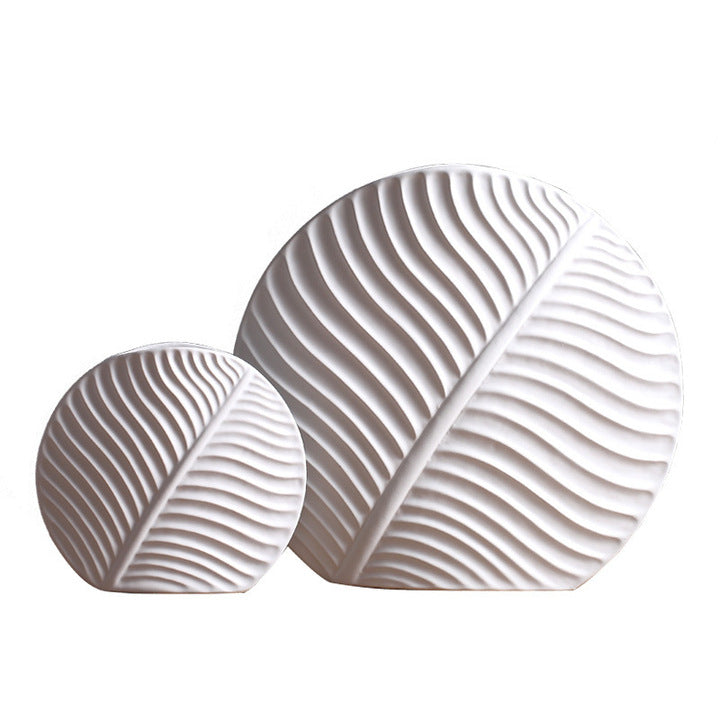 Wholesale Nordic Modern White Matte Leaf Vase for Home Decor Dry Flower Art Porcelain Decoration for Home Ceramic Vase