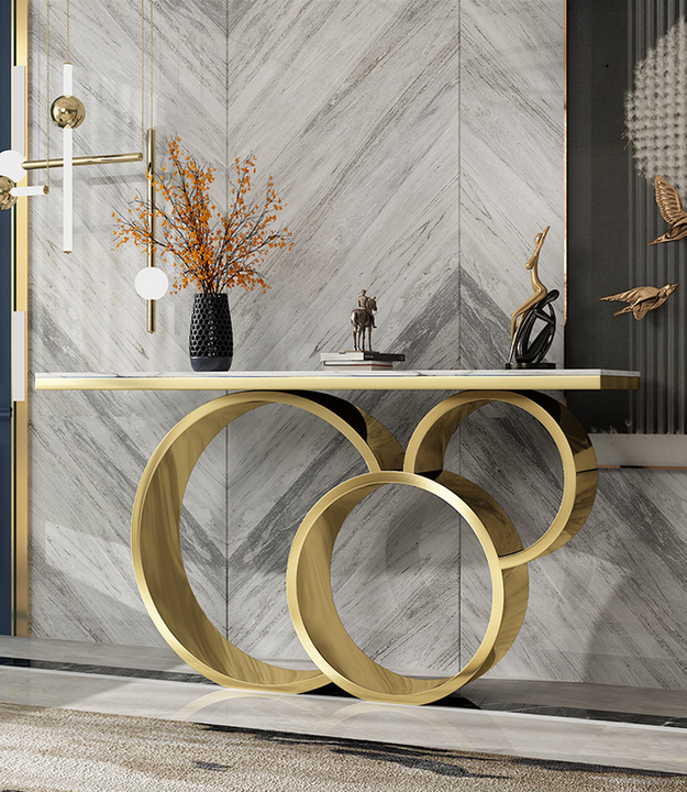 Modern Gold Stainless Steel Console Table White Marble Top Rectangle Hallway Table for Home Hotel