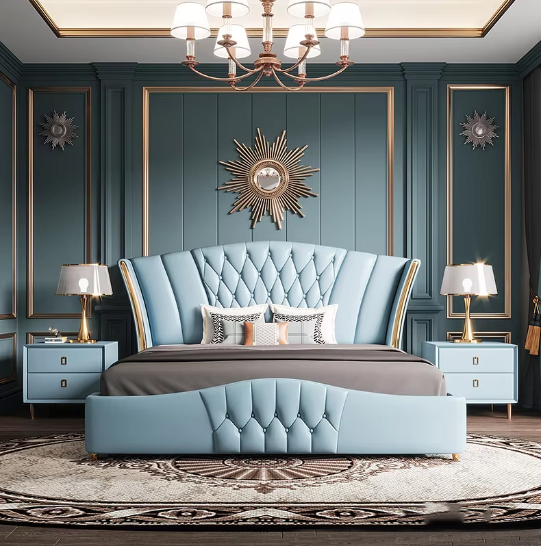 Leather Tufted Arched Headboard Bed