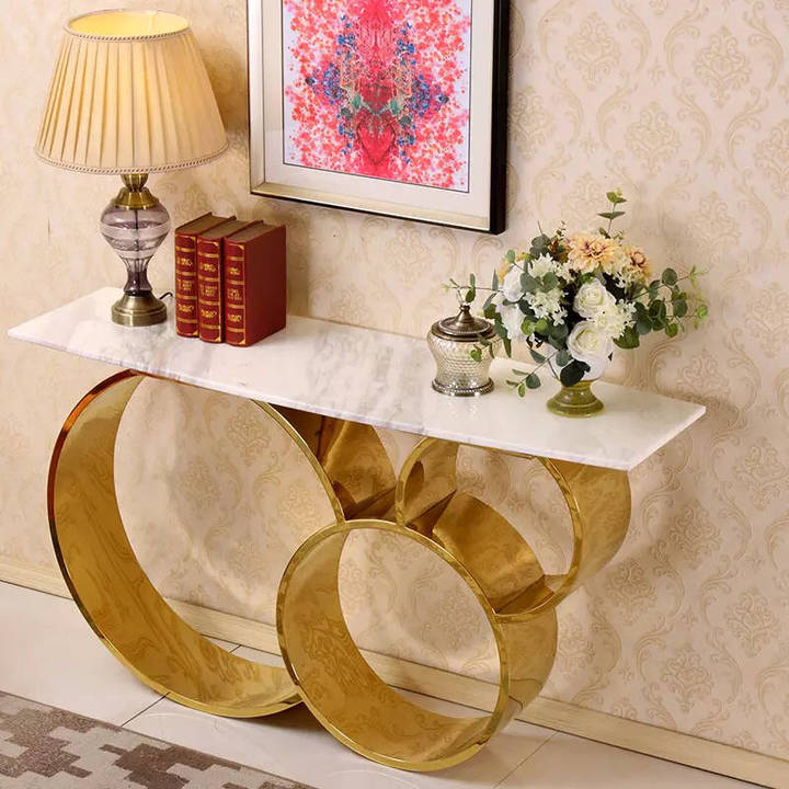 Modern Gold Stainless Steel Console Table White Marble Top Rectangle Hallway Table for Home Hotel