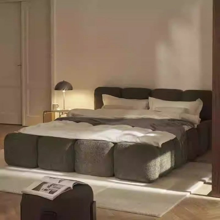 French Luxury Modern Tatami Upholstered Fabric king Size Wooden Double Bed Frame Japanese Platform Floor Bed Bedroom Furniture