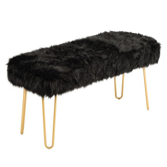 Modern Stainless Steel Base Faux Fur Bench Footstool Stool Ottoman for Living Room Furniture Bedroom Furniture