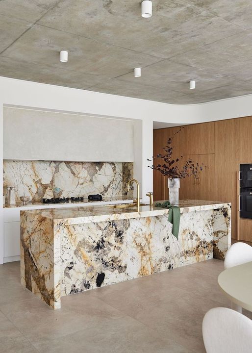 YUSHI Modern aydınlatılmış mutfak tezgahı patpatia Pandora High End oteller için doğal quarsit adası