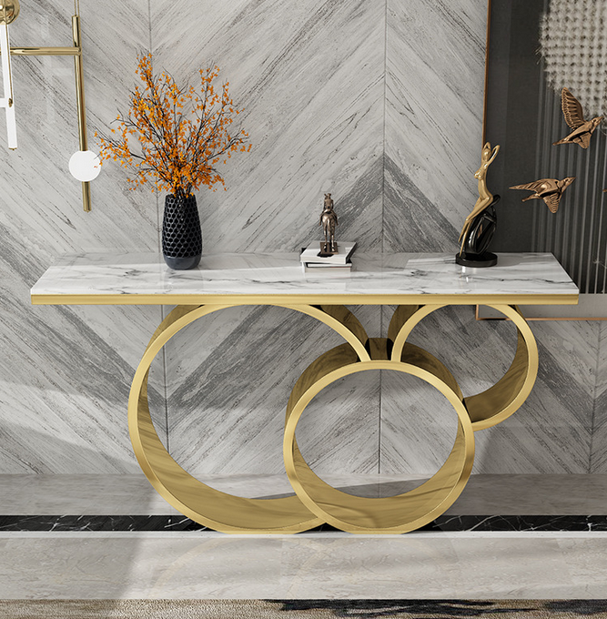 Modern Gold Stainless Steel Console Table White Marble Top Rectangle Hallway Table for Home Hotel