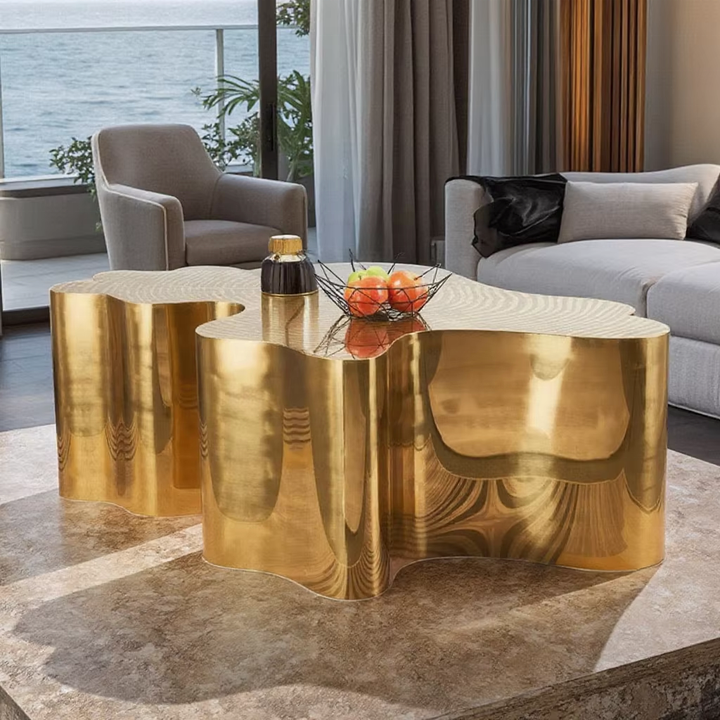 Modern Luxury Gold Stainless Steel Coffee Table Irregular Tree Trunk Shape Living Room Center Table Furniture Set for Home Use