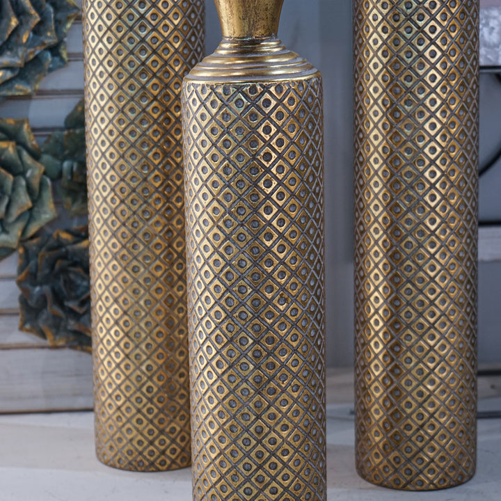 Luxury Floor Metal Creative Plaid Pattern Flowers Art Design Metal Vase