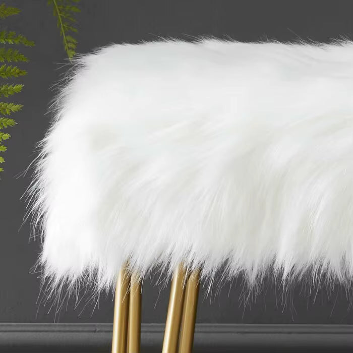 Modern Stainless Steel Faux Fur Ottoman