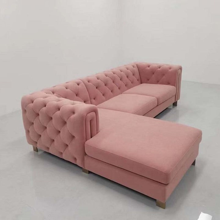 Velvet L Shape Sofa Modern Stainless Steel Gold-Plated Feet Popular New Button Leather Sofas for Living Room Furniture