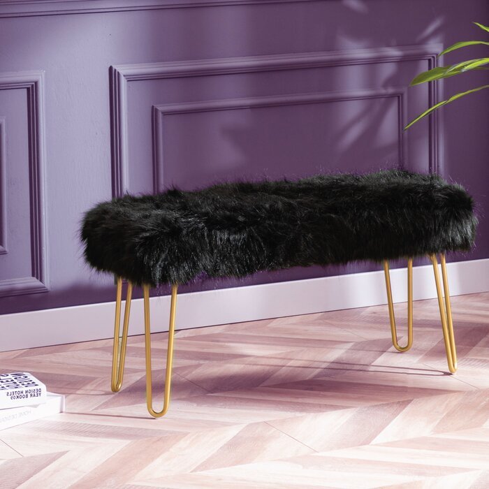 Modern Stainless Steel Base Faux Fur Bench Footstool Stool Ottoman for Living Room Furniture Bedroom Furniture