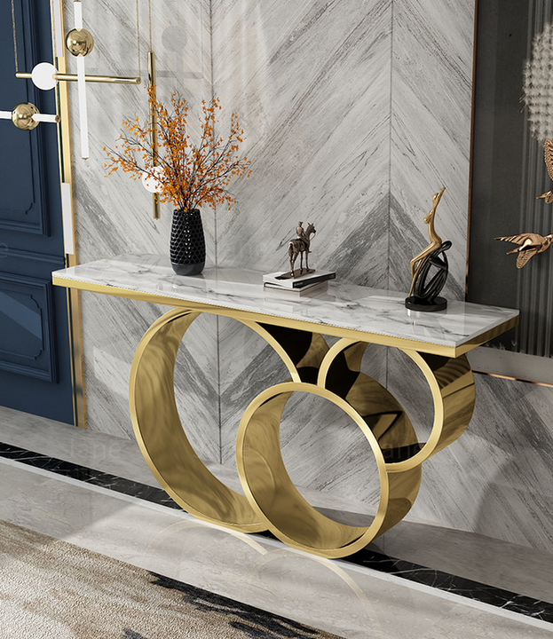 Modern Gold Stainless Steel Console Table White Marble Top Rectangle Hallway Table for Home Hotel