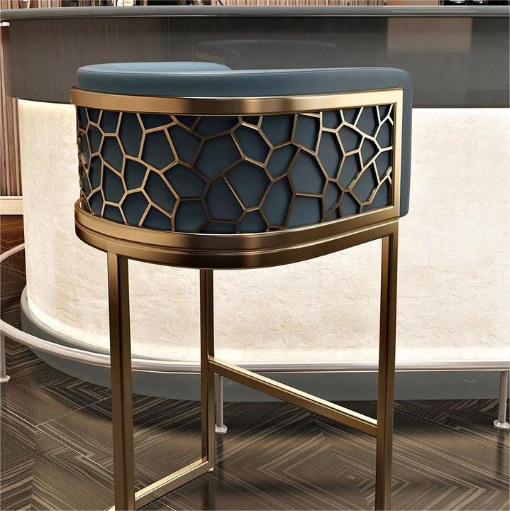 Mesa de bar ordic, taburete alto moderno y sencillo de lujo para cafetería, mostrador frontal de cuero PU y metal dorado