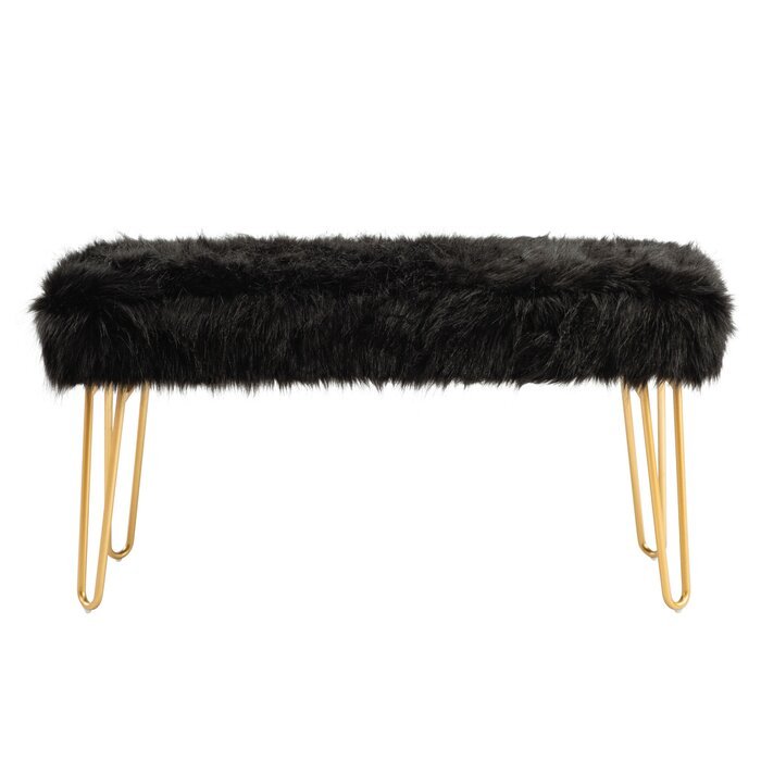 Modern Stainless Steel Base Faux Fur Bench Footstool Stool Ottoman for Living Room Furniture Bedroom Furniture