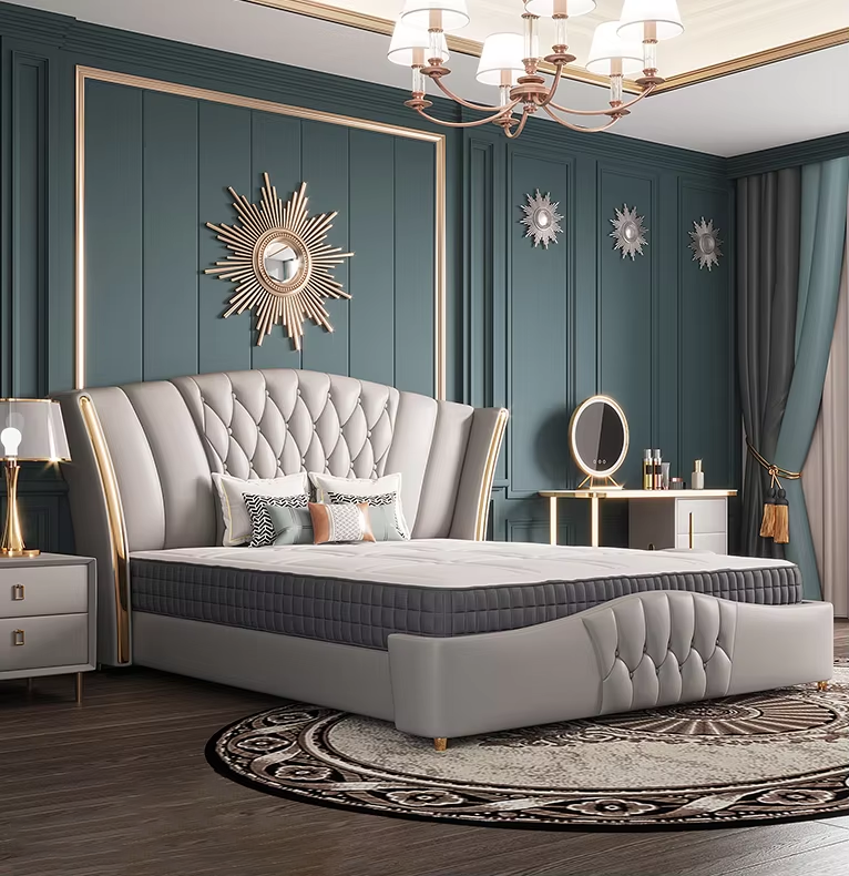 Leather Tufted Arched Headboard Bed