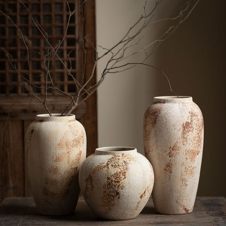 Rustic Farmhouse Tabletop Vase Wabi-Sabi Style Vintage Ceramic Ornament Floral Arrangement Home Decorative Vase