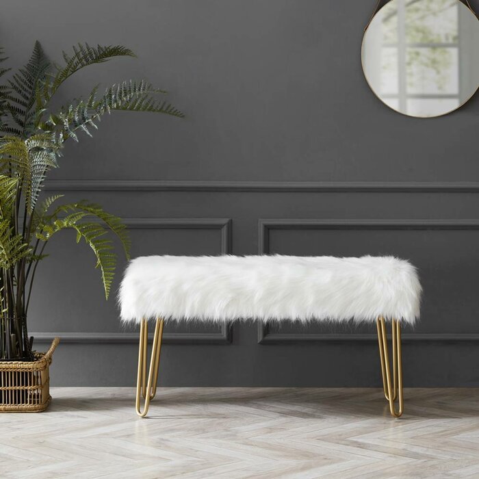 Modern Stainless Steel Base Faux Fur Bench Footstool Stool Ottoman for Living Room Furniture Bedroom Furniture