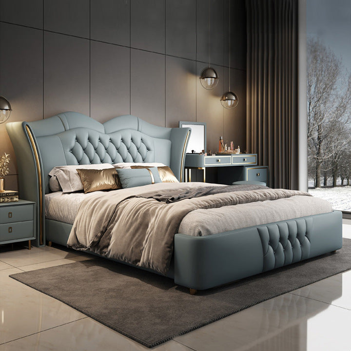 Modern Luxury Leather Large king Size Bed Set Furniture Bedroom Wedding Double Bed Master Bedroom Wooden Bed Frame with Storage