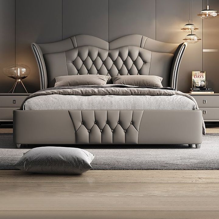 Modern Luxury Leather Large king Size Bed Set Furniture Bedroom Wedding Double Bed Master Bedroom Wooden Bed Frame with Storage