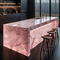 Polished Natural Light Pink Onyx Rose Pink Marble Stone Slab Backlit Onyx Translucent Stone Interior Background Wall Panel